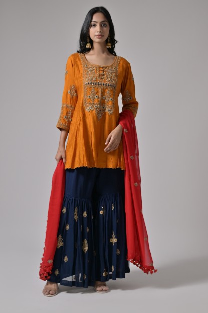 Dola Silk Hand Embroidered Sharara Suit